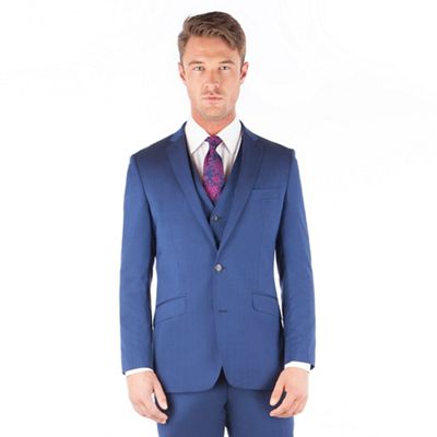 Ben Sherman Bright blue plain pure new wool 2 button front slim fit kings suit jacket